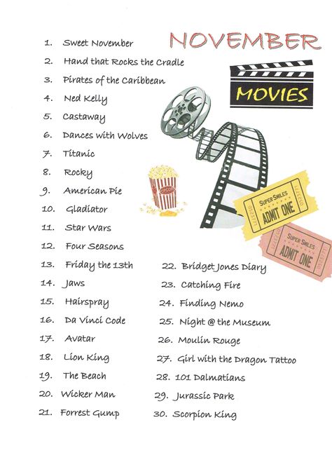 Movie Challenge November Watch List, November Movies List, August Movie List, November Movie List, November Movies, January Movies, Best Fall Movies, November Goals, Movie Playlist