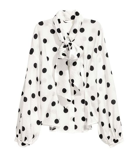 Prediction: This £13 H&M Top Is Going to Cause Mass Hysteria via @WhoWhatWearUK Dresses Sewing, Bow Tie Blouse, Crepe Top, Retro Tops, Tie Front Blouse, Puff Sleeve Blouse, Tie Blouse, Polka Dot Blouse, Tie Top