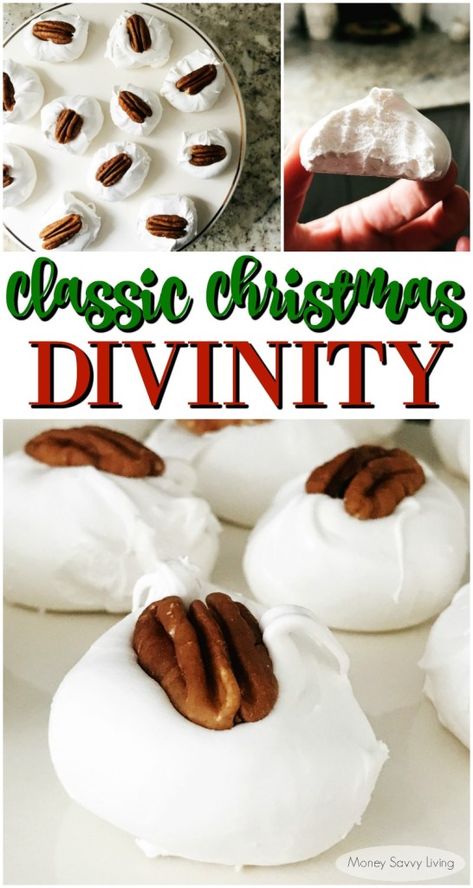 No Cook Divinity Recipe, Vintage Christmas Desserts, Easy Divinity Recipe, Old Fashioned Divinity Recipe, Old Fashioned Divinity, Christmas Divinity, Divinity Recipe, Divinity Candy, Oatmeal No Bake Cookies