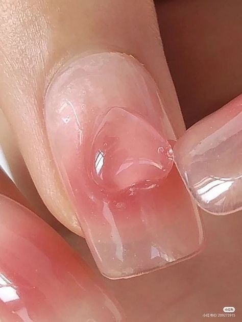 Asian Nails, Blush Nails, Pretty Gel Nails, Soft Nails, Jelly Nails, Kawaii Nails, Pink Nail, Heart Nails, Fire Nails