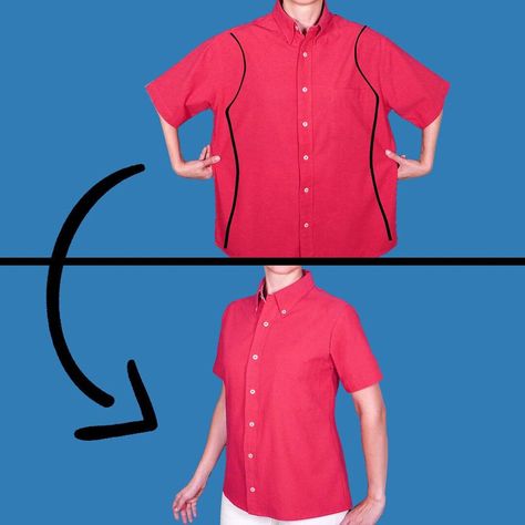 How to downsize a too loose shirt in 10 minutes! | shirt | How to downsize a too loose shirt in 10 minutes! | By Miarti - Wiederverwendung How To Downsize, Sewing Alterations, Sewing Crafts Tutorials, Recycle Jeans, Large Clothes, Altering Clothes, Loose Shirt, Sewing Lessons, Loose Shirts