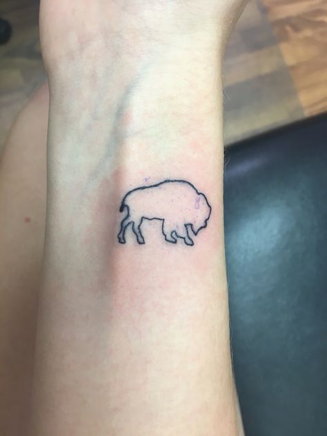 Buffalo Tattoo More Buffalo Silhouette Tattoo, Bison Outline Tattoo, Buffalo Tattoos Women, Buffalo Into The Storm Tattoo, Simple Buffalo Tattoo, Fine Line Buffalo Tattoo, Buffalo Outline Tattoo, Buffalo Ny Tattoo, Buffalo Tattoo Ideas Feminine