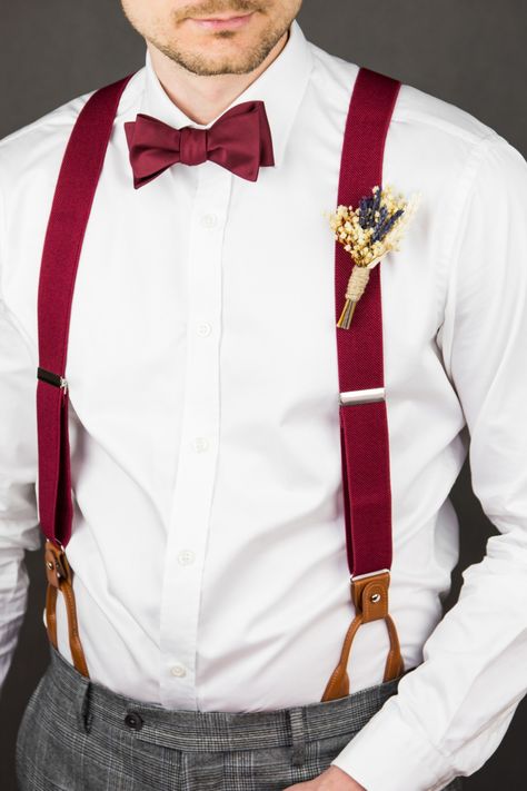 Red Bow Tie And Suspenders, Leather Suspenders Wedding, Groom Suspenders, Wedding Suspenders, Suspenders Outfit, White Suspenders, Ivory Bridesmaid Dresses, Red Suspenders, Groom Bowtie