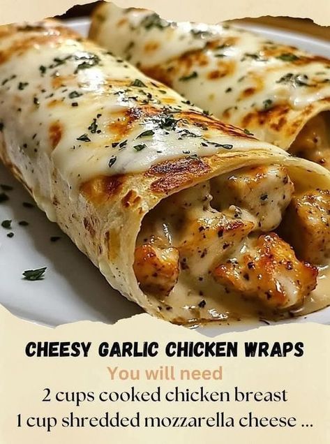 Easy Dinner Recipes For Family Mexican, Cheesy Garlic Wraps, Chicken Wraps Dinner, Quick And Easy Stove Top Dinner Recipes, Dinner Recipes Stove Top, Leftover Chicken Breast Recipes Easy, Easy Chicken Wraps Recipes, Fast Easy Recipes Dinner, Simple Fast Dinner Ideas