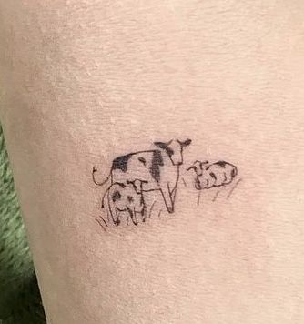 Small Farm Animal Tattoos, No8do Tattoo, Cow Family Tattoo, Cow Getting Abducted Tattoo, Cow Doodle Tattoo, Cow Tattoo Fine Line, Best Spots For Small Tattoos, Tiny Cow Tattoo Minimalist, Cow And Moon Tattoo