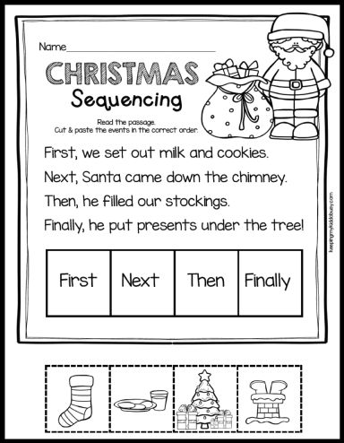 FREE Christmas sequencing practice.  Perfect for a kindergarten literacy center in December Christmas Language Arts Activities, 1st Grade Christmas, Christmas Reading Activities, Christmas Worksheet, Christmas Language Arts, December Math, Kindergarten Christmas, Christmas Lesson, Kindergarten Reading Worksheets