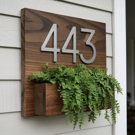 Unique House Number Ideas 💖💖💖 Interior Updates, Exterior Updates, House Numbers Diy, House Planter, Modern House Number, Pallet Decor, House Number Sign, Number Sign, Wood Planters