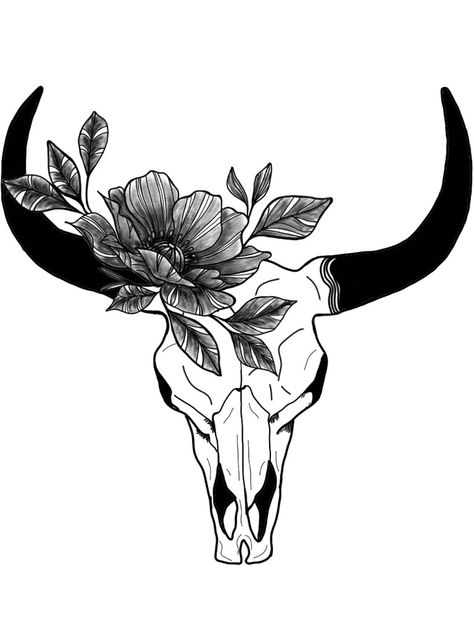 Bull And Roses Tattoo, Highland Cow Skull Tattoo, Bull Skull Tattoo With Flowers, Cow Skull Tattoo, Dreamer Tattoo, Tattoo Crane, Cow Skull Tattoos, Skull Collar, Bull Skull Tattoos