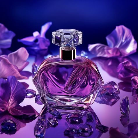 Prompt - Violet series perfume, perfume using glass top shape, solid colour violet petal background, immersive shooting, top advertising shots, top visual display of goods, tv and film effects 😃Midjourney V5. Product photography, 3D rendering, stock product background, advertising, cosmetics, perfume #midjourney Author - Yesh Parfume Displays, Purple Perfume Bottles, Diamond Perfume Bottle, Purple Perfume Bottle, Perfume Background Design, Purple Perfume, Purple Product Photography, Perfume Background, Violet Perfume