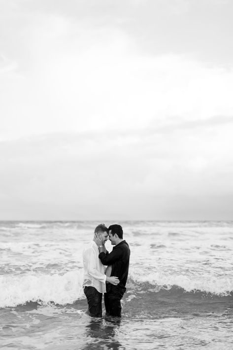 Two grooms prepare for their classic waterside wedding on Figure Eight Island with a stylish and intimate engagement session. Lindley Battle Photography, waterside engagement session, gay engagement session, beach engagement photography, modern engagement photography. Gay Engagement Photos, Battle Photography, Waterside Wedding, Engagement Advice, Gay Wedding Photos, Dc Monuments, Summer Wedding Attire, Photography Terms, Intimate Engagement