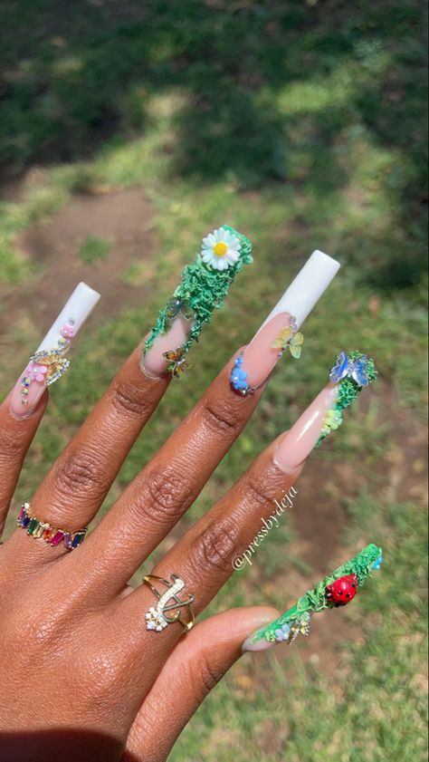 Fairy Moss Nails, Moss Acrylic Nails, Moss Nails Acrylic, Moss Nails, Funky Nail Designs, Witch Nails, Gold Acrylic Nails, Pink Ombre Nails, Matte Nails Design