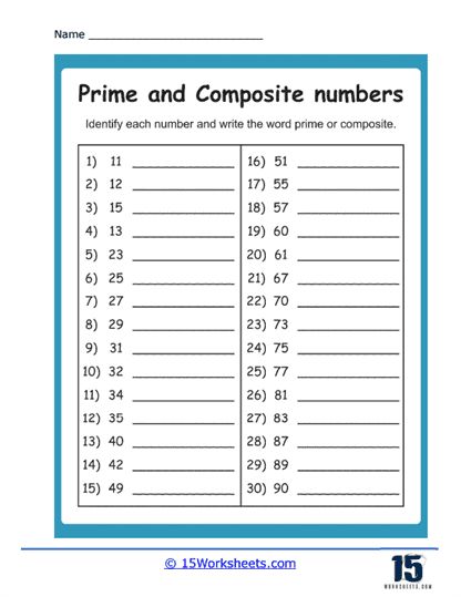 Prime And Composite Numbers Worksheets, Prime Numbers Worksheet, Number Writing Worksheets, Prime And Composite Numbers, Composite Numbers, Prime And Composite, Prime Numbers, Number Worksheets, Writing Numbers