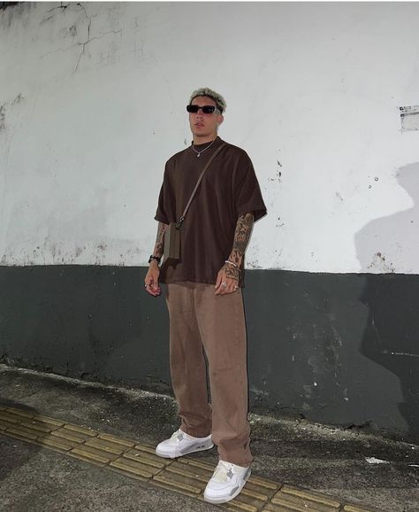 Grey Fits Men, Casual Party Outfit Men Classy, Brown And Tan Outfits Men, Brown Streetwear Outfit Men, Brown Polo Shirt Men Outfit, Tan Shirt Outfit Men, Brown Outfit For Men, Mens Outfits Brown, Brown Shirt Outfit Men