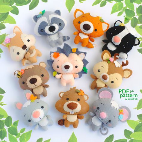 Set of woodland animal PDF patterns, Felt Hedgehog, Bear, Fox, Bunny, Deer, Raccoon, Mouse, Skunk, Squirell and Beaver plush toys https://etsy.me/315EIWl #supplies #babyshower #embroidery #feltnurserydecor #plushtoy #babycribmobile #woodlandanimal #feltanimal #pdfpattern Felt Hedgehog, Felt Woodland, Svg Patterns, Hedgehog Ornament, Farm Animal Toys, Felt Toys Patterns, Felt Animal Patterns, Baby Mobil, Toy Sewing