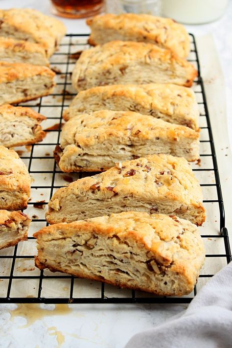 Maple Pecan Scones Maple Pecan Scones Recipe, Recipes With Maple Syrup, Maple Scones Recipe, Maple Pecan Scones, Sour Cream Scones, Maple Pecans, Pecan Scones, Recipe Menu, Best Scone Recipe