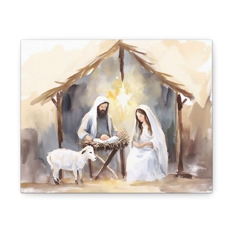 Nativity Christmas Painting, LDS Christmas, Rustic Christmas Holiday Decor, Christmas Decor, Canvas Wall Art, LDS Art - Etsy Watercolour Nativity Scene, Rustic Christmas Painting, Nativity Canvas Painting, Nativity Painting On Canvas, Bible Art Ideas, Simple Nativity Painting, Christmas Nativity Painting, Nativity Scene Painting, Nativity Paintings