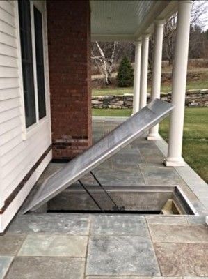 Hide Access to Your Basement Bulkhead Door | LuciGold | Deck Hatch Basement Bulkhead, Bulkhead Doors, Bilco Doors, Storm Cellar, Industrial Basement, Cellar Doors, Basement Entrance, Basement Doors, Modern Basement