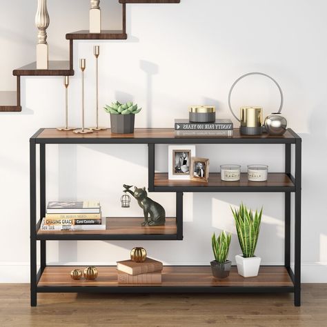 Mercer41 Cence 47.24'' Console Table & Reviews | Wayfair Entry Table Rustic, Console Table Behind Sofa, Sofa Table Decor, Large Console Table, Entry Console Table, Hall Console, Industrial Console Tables, Console Table Decorating, Hall Console Table