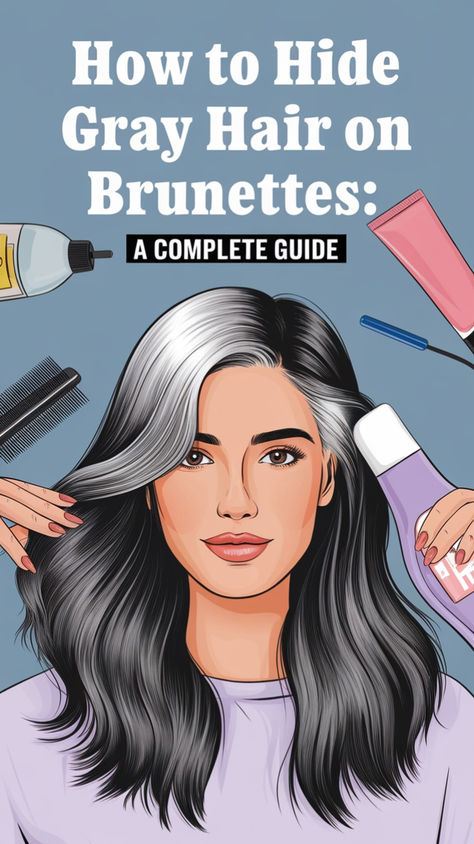 If you’re asking how to hide grey hair on brunettes, try incorporating ash or chocolate brown highlights to diffuse the appearance of grey strands. Regularly using a tinted conditioner can keep your brunette tone fresh while blending greys. For instant results, root concealers or sprays provide quick coverage. How To Cover Greys On Dark Hair, Best Grey Coverage For Dark Hair, Best Brunette Color To Hide Gray, Brown Hair Hide Grey, Natural Hair Dye For Grey Hair, Shampoo To Cover Gray Hair, How To Hide Greys In Dark Hair, Highlights To Hide Grey Hair, Grow Out Gray Hair From Brown