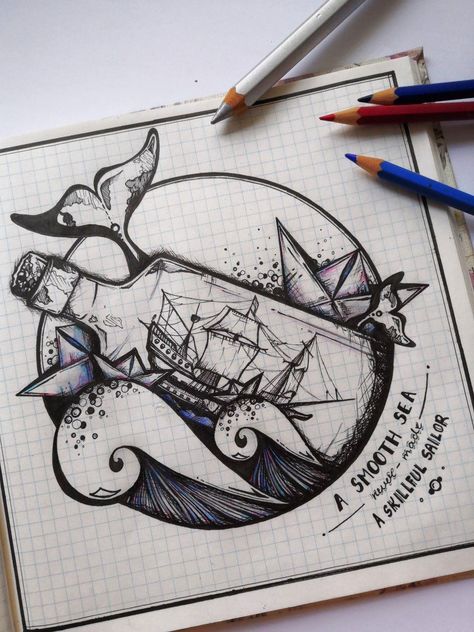 Ship On The Sea Drawing, Sailor Ship Tattoo, Boat In Bottle Tattoo, Ship In A Bottle Art, Ship In A Bottle Drawing, Message In A Bottle Tattoo, Ship In A Bottle Tattoo, In A Bottle Tattoo, Bottle Ship