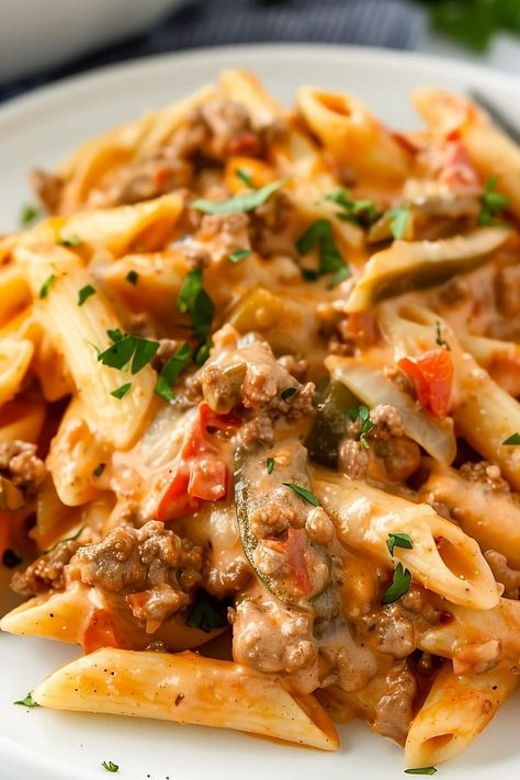 Comfort Food Ground Beef, Hamburger Meat And Cream Cheese Recipes, Ground Beef And Heavy Cream Recipes, Spanish Noodles And Ground Beef, Ground Beef And Marinara Recipes, Hamburger Meat Recipes Pasta, Creamy Rotel Pasta, Fast Pasta Recipes Easy Dinners, Cool Weather Recipes