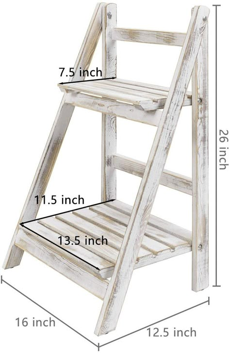 2-tier Whitewashed Wood Foldable Ladder Planter Display Stand-MyGift Foldable Display, Foldable Ladder, Ladder Planter, Whitewashed Wood, Craft Booth Displays, Metal End Tables, Diy Wooden Projects, Frame Shelf, Plant Stand Indoor