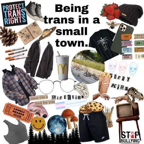 Neiche meme board on being a trans man in a small town. Lonely aesthetic kinda vibe Trans Ftm Outfits, Ftm Aesthetic, Ftm Outfits, Non Binary Aesthetic, Bi Stuff, Pride 2023, Niche Aesthetic, Pride Stuff, Trans Art