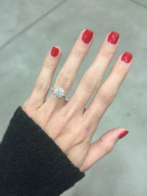 Engagement Ring Simple brilliant round 2 carat solitaire with pave band Engagement Ring Simple, Best Engagement Rings, Simple Engagement Rings, Pave Band, Stunning Engagement Ring, Red Nail, Nails Simple, Ring Simple, Antique Engagement