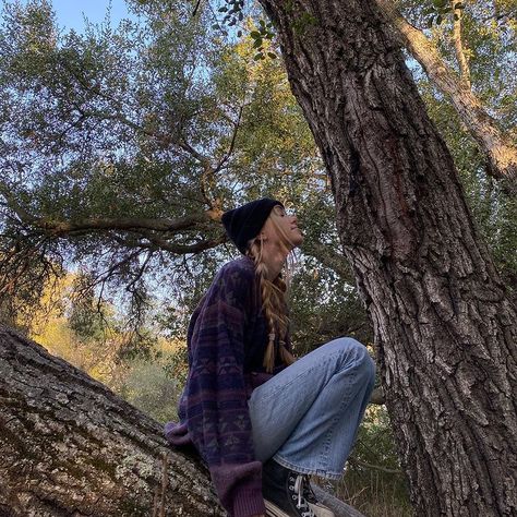 Camping Aesthetic Outfits, Emily Skinner, Camping Aesthetic, Tree Photo, Big Tree, Granola Girl, Girl Guides, Autumn Aesthetic, How To Pose