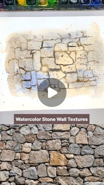 Irshad Ahmad Ansari on Instagram: "Discover the secret to painting realistic watercolor stone walls effortlessly! 🖌️✨ Follow these simple steps and elevate your watercolor game. 🎨  🔹 Wet the paper and blend burnt sienna, sepia, and ultramarine blue. 🔹 Add texture with plastic wrap and define stones with darker hues. 🔹 Finish with a touch of spattering for depth.  Save this reel and share it with friends. Follow for more tips and DM for live classes. Happy painting! 😊  #WatercolorArt #PaintingTips #ArtTutorial #WatercolorPainting #watercolortips" Watercolor Stone Wall, Stone Watercolor, Watercolour Texture, Rock Steps, Stone Wall Texture, Painting Realistic, Realistic Watercolor, Happy Painting, Ultramarine Blue