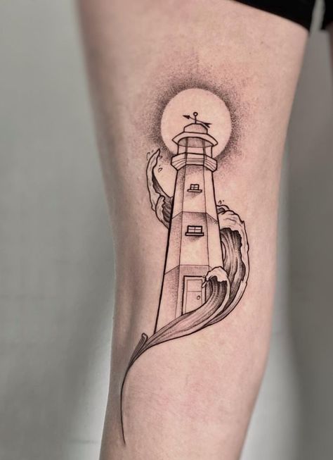 Lighthouse Tattoo Meaning, Traditional Lighthouse Tattoo, Lighthouse Tattoos, Beautiful Spine Tattoos, Anniversary Tattoo, 30 Tattoo, Spine Tattoo Ideas, Seashell Tattoos, Tatuagem Masculina Pequena