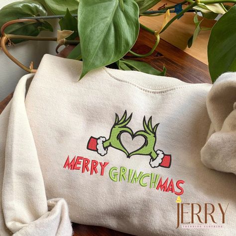 Grinch Shirt, Grinch Shirts, Merry Grinchmas, Christmas Tee Shirts, Christmas Party Shirts, Cute Shirt Designs, Holiday Sweatshirt, Christmas Hoodies, Embroidered Sweatshirt