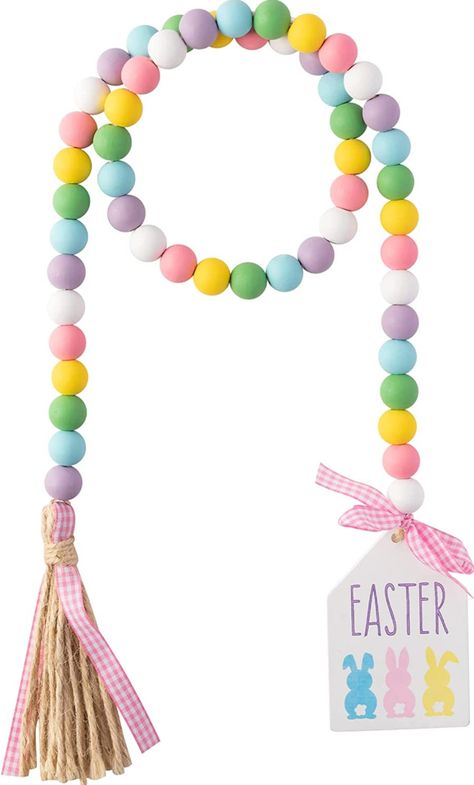 Wood Beads Decor, Super Saturday Crafts, Garland Hanger, Decor For Easter, Beads Decor, Wood Beads Diy, Easter Backdrops, Fun Easter Crafts, Easter Garland