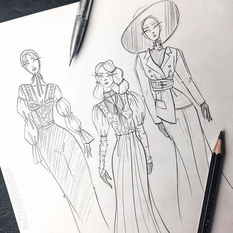 Oxana Goralczyk, Fashion Figure Drawing, Fashion Drawing Sketches, Fashion Design Sketch, Fashion Drawing Tutorial, Fashion Design Sketchbook, Modern Witch, Dress Design Sketches, Fashion Illustration Dresses