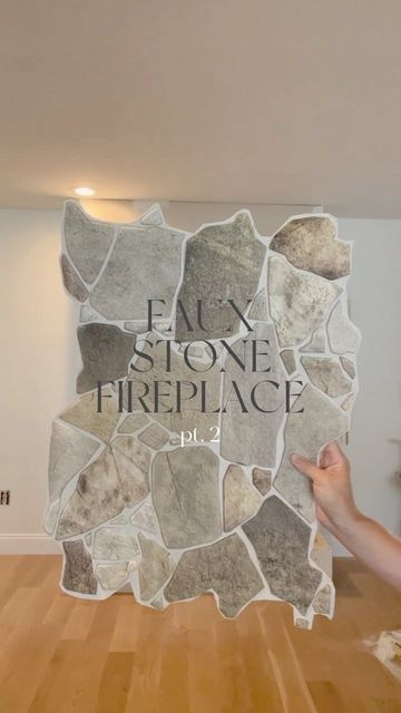 Faux Fireplace Diy Stone, Faux Stone Tile Fireplace, Diy Cobblestone Fireplace, Fake Fireplace Stone, How To Make A Faux Fireplace Look Real, Faux Stone On Fireplace, Fake Stone Fireplace Makeover, Faux Stone Over Brick Fireplace, Diy Textured Fireplace