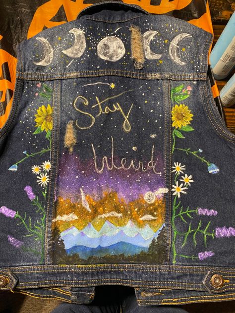 My first painted jean vest Hozier Concert, Painted Jeans, Jean Vest, Hozier, Fabric Paint, Black Jeans, Paint, Embroidery, Concert