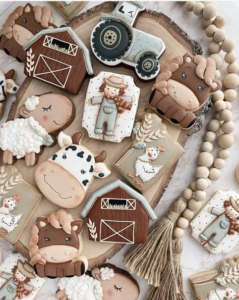 Farm Themed Cookies, Farm Baby Shower Theme, Farm Cookies, Barnyard Birthday Party, Farm Theme Birthday, Farm Baby Shower, Farm Animals Birthday Party, Farm Themed Birthday Party, Farm Cake