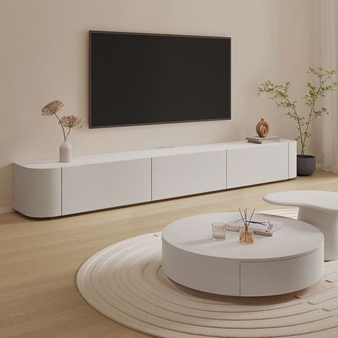 White Tv Stand Living Room Modern Wood, Living Room With White Tv Stand, Aesthetic Tv Cabinet, Modern White Tv Stand, Wood Tv Stand Decor Living Room, Tv Stand Decor Living Room Modern, White Tv Stand Decor, White Tv Console Living Room, White Tv Units Living Room