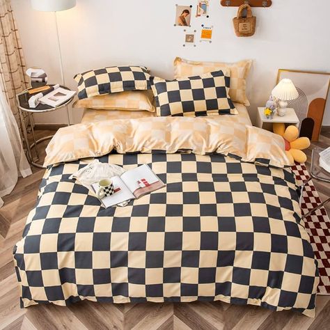 LAMEJOR Duvet Cover Set Queen Size Checkered Pattern Bedding Set Comforter Cover (1 Duvet Cover+2 Pillowcases) Beige/Gray : Amazon.ca: Home Colorful Bedding, Gray Duvet Cover, King Size Bedding Sets, Red Bedding, Pillowcase Pattern, Flat Bed, Comforter Cover, Duvet Covers Twin, Duvet Bedding