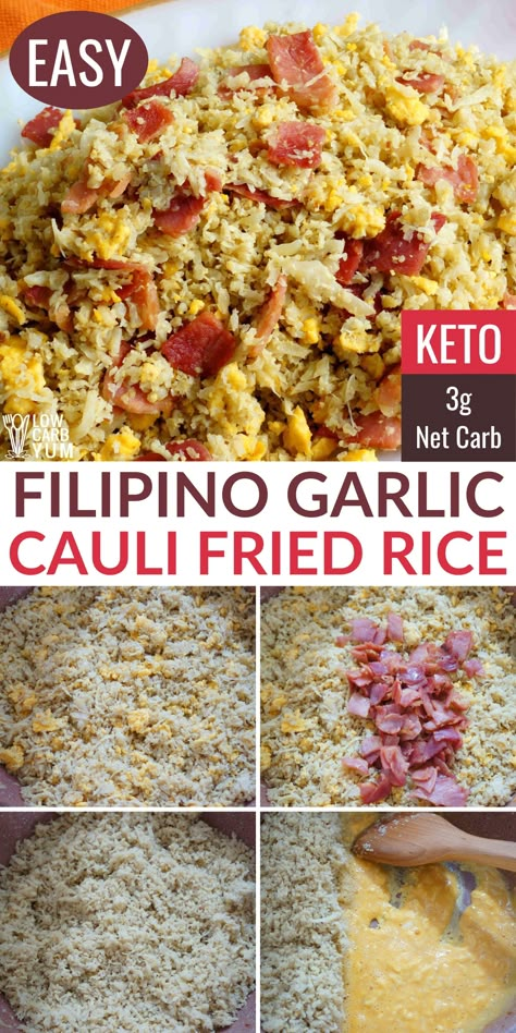 Garlic Cauliflower Rice, Filipino Garlic Fried Rice, Keto Rice, Garlic Cauliflower, Garlic Fried Rice, Boiled Egg Diet Plan, Keto Side Dishes, Garlic Fries, Best Keto Diet