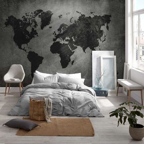 Map Mural, World Map Mural, Luxury Home Accessories, Bedroom Murals, Map Decor, Awesome Bedrooms, Wallpaper Bedroom, Dream Rooms, Home Room Design