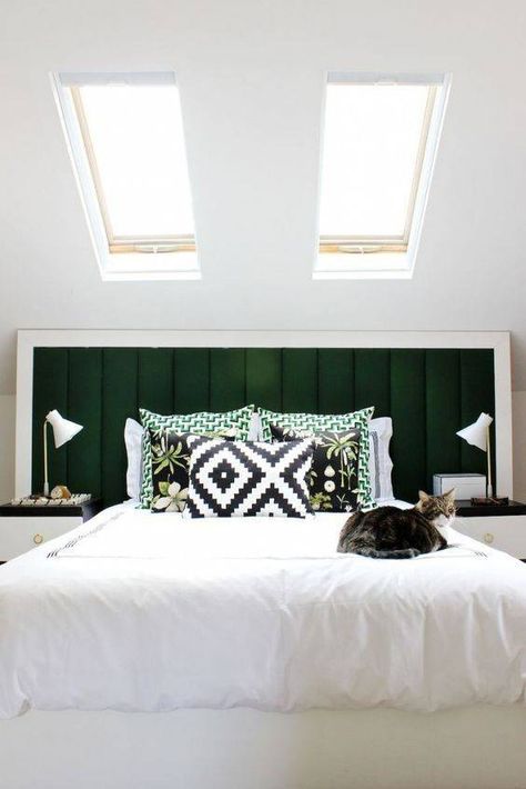 Homemade Headboards, Green Headboard, Big Bedrooms, White Bed, Diy Headboards, Diy Headboard, Headboard Designs, Bedroom Green, Contemporary Bedroom