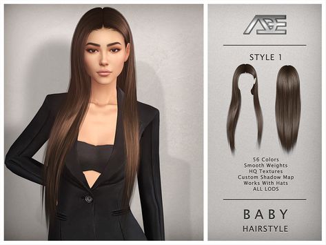 The Sims Resource - Baby - Style 1 (Hairstyle) Sims 4 Hair The Sims Resource, Sims 4 Hair Straight, Sims 4 Extra Long Hair Cc, Sims 4 Cc Straight Hair, The Sims 4 Baby, Downloadable Sims, Baby Hairstyle, Sims 4 Tsr, Mod Hair