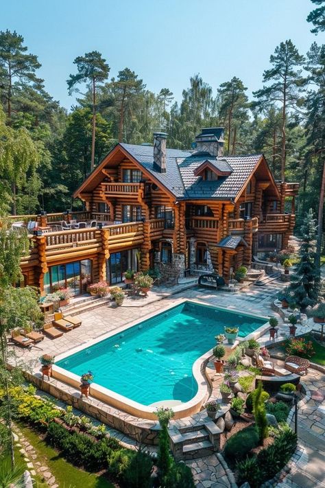 Log Cabins Huge Log Cabin Homes, Minecraft Ranch, Lavish Houses, Extreme Homes, Log Cabin Mansions, Bridges Architecture, Western Things, Cabin Mansion, Dream Backyard Pool