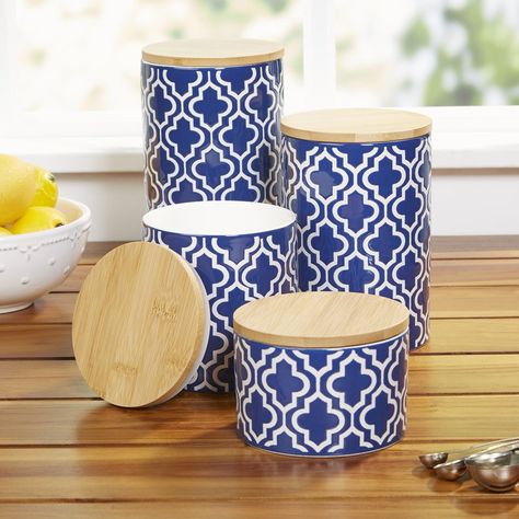 Ceramic Canisters For Kitchen, Pottery Kitchen Canisters, Blue Kitchen Canisters, Blue Canister Set, Blue Pottery Designs, Ceramic Kitchen Canister Sets, Glass Kitchen Canisters, Ceramic Kitchen Canisters, Indian Pottery