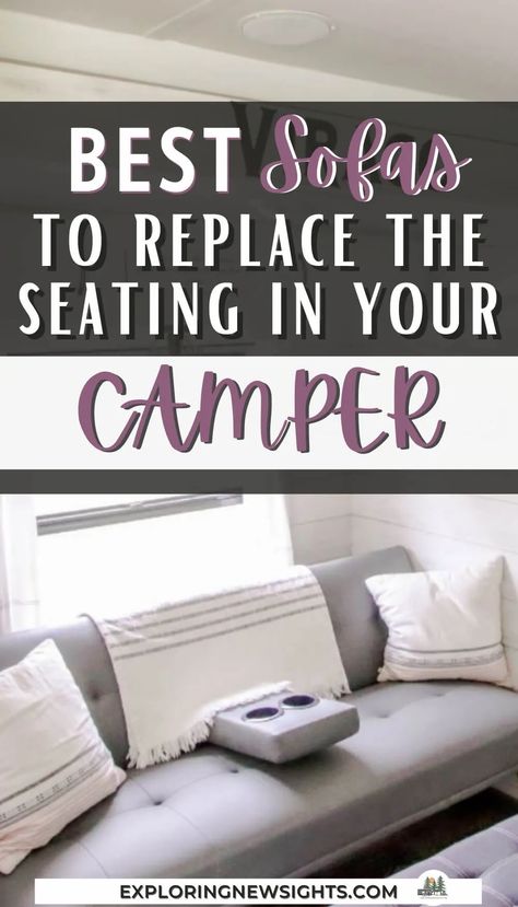 Small Camper Couch Ideas, Small Rv Couch Ideas, Rv Sofa Bed Replacement, Camper Sofa Replacement, Rv Sectional Sofa, Diy Rv Sofa Bed, Rv Pull Out Bed Couch Diy, Replace Rv Dinette With Couch, Diy Rv Furniture