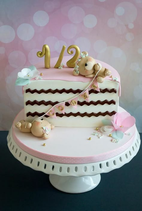 Birthday Cake For Baby, Cake For Baby Girl, Half Birthday Cake, Cake For Baby, Half Birthday, A Birthday Cake, Teddy Bears, Bears, Birthday Cake