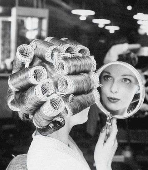 Sleep In Hair Rollers, Vintage Beauty Salon, Vintage Hair Salons, Roller Set, Hair Rollers, Hair Curlers, White Photo, Blow Dry, Big Hair