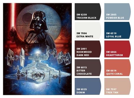 Possible paint colors for boys room. Star Wars Boys Room, Star Wars Bathroom, Star Wars Bed, Star Wars Bedroom, Star Wars Theme Party, Star Wars Nursery, Star Wars Colors, Wedding Color Pallet, Coloring For Boys