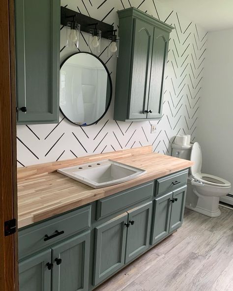 Butcher Block Bathroom Vanity, Butcher Block Bathroom, New Bathroom Ideas, Wall Cabinets, Boys Bathroom, Magnolia Homes, Door Color, Wall Cabinet, Butcher Block